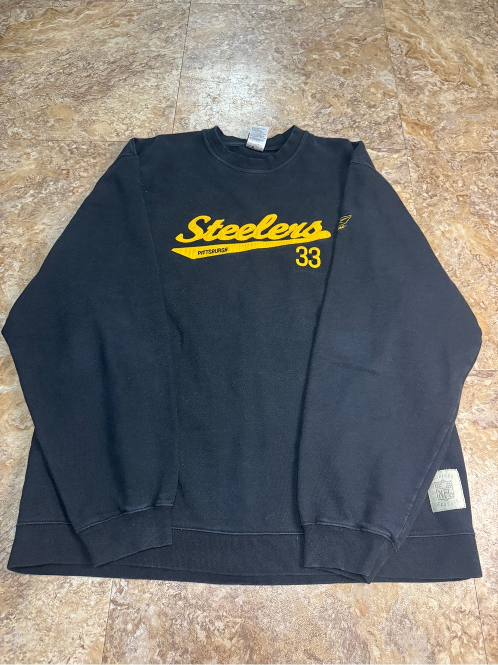 Vintage Reebok Steelers Black Crewneck Sweatshirt with Yellow Steelers Script